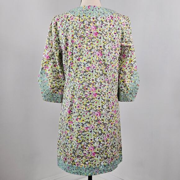 Tyler Boe Floral Tunic Dress Green Embroidered Casual Mini Length | Women's 8 - Picture 2 of 16
